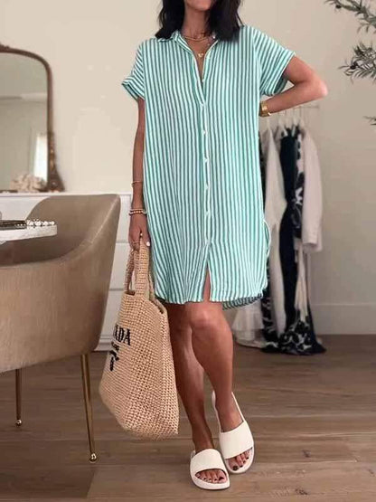 Women's Lapel Striped Short Dress