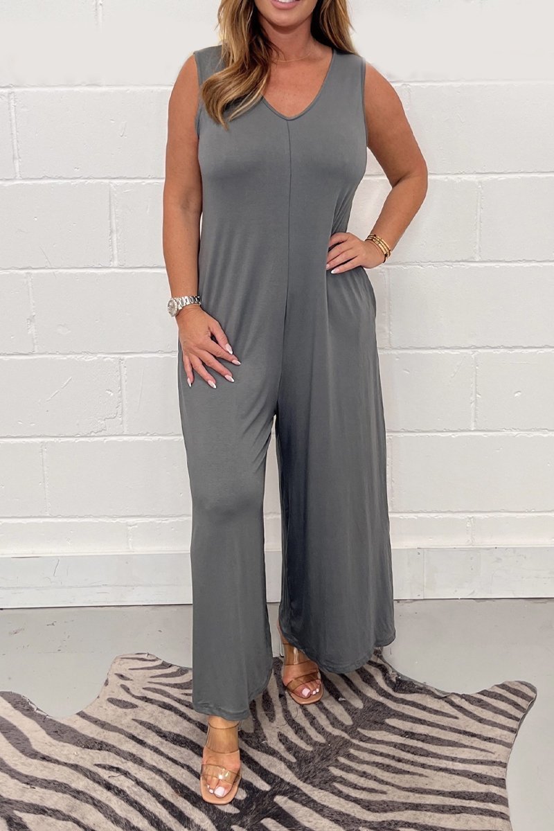 Cotton sleeveless jumpsuit Gray