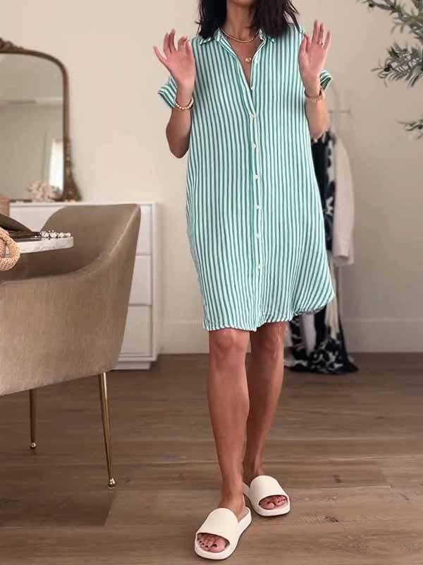 Women's Lapel Striped Short Dress