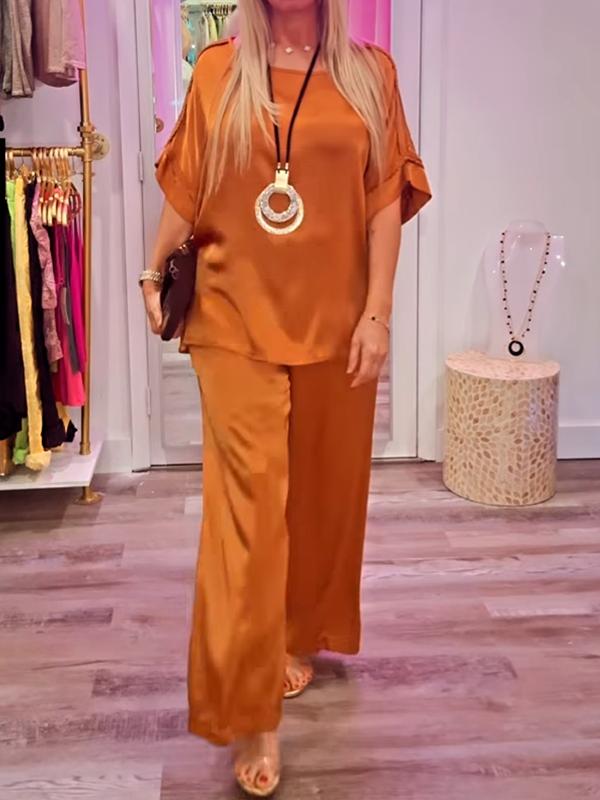 Fashionable women's satin mercerized two-piece set Orange