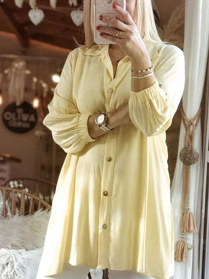 Fashion plain women's shirt tops casual pants Yellow-Top