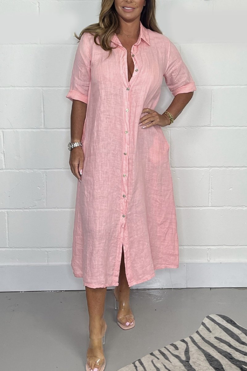 Casual solid color shirt dress Pink