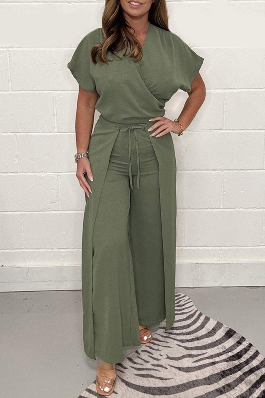 Lace-up pants and top set Army green