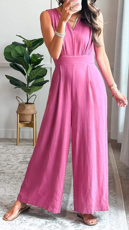 Casual V-neck Sleeveless Jumpsuit pink