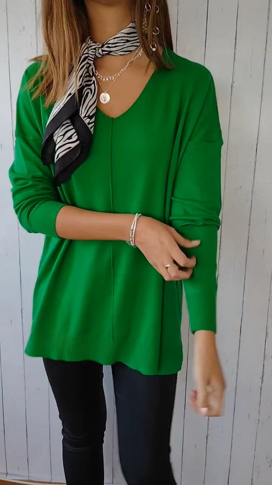 V-neck Long-sleeved Knitted Top green