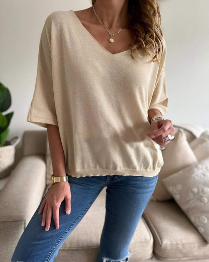 Women's V-neck Mid-sleeve Casual Top