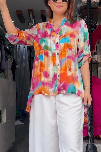 Women's casual short front and long back colorful shirts