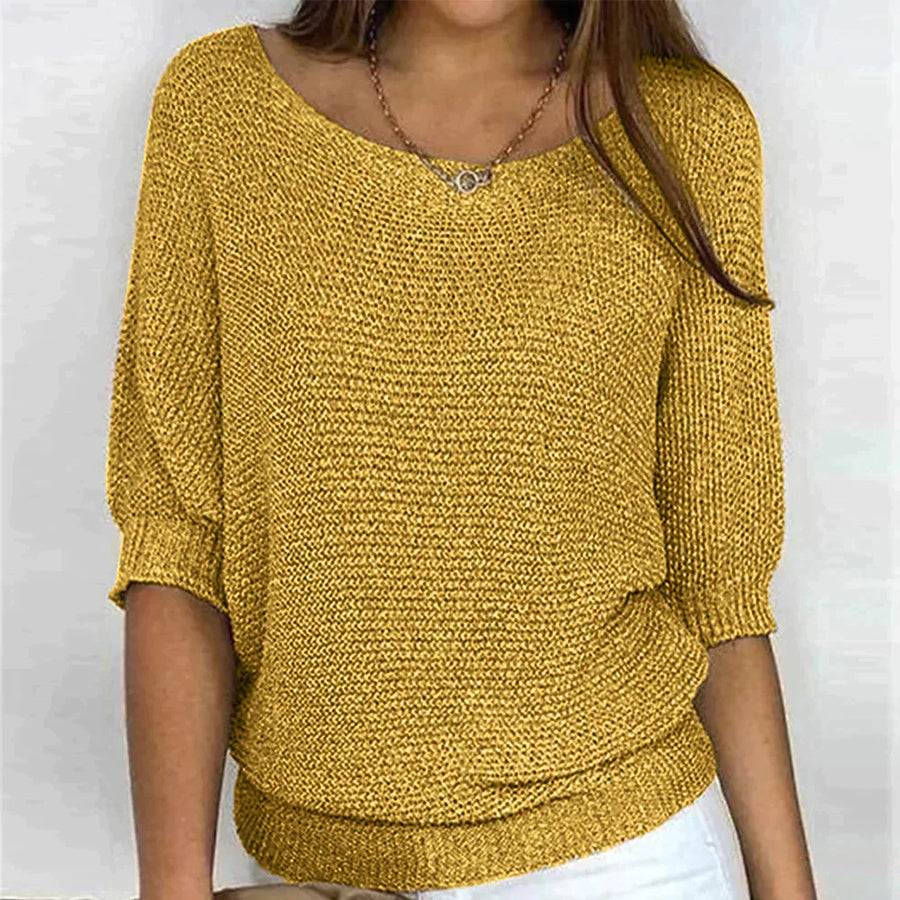 Solid Color Round Neck Sweater Yellow