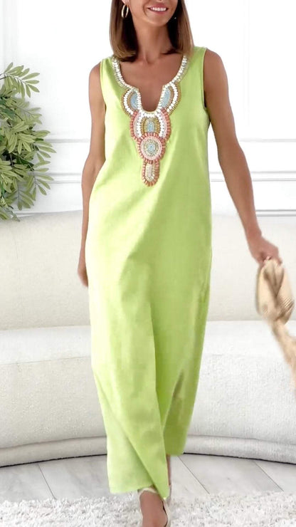 Women V-neck Embroidered Dress