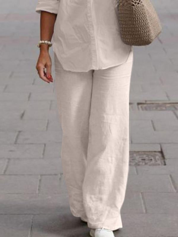 Lapel Long Sleeve Shirt Pants Wide Leg Suit