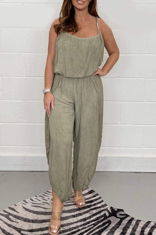 Casual solid color suspender jumpsuit