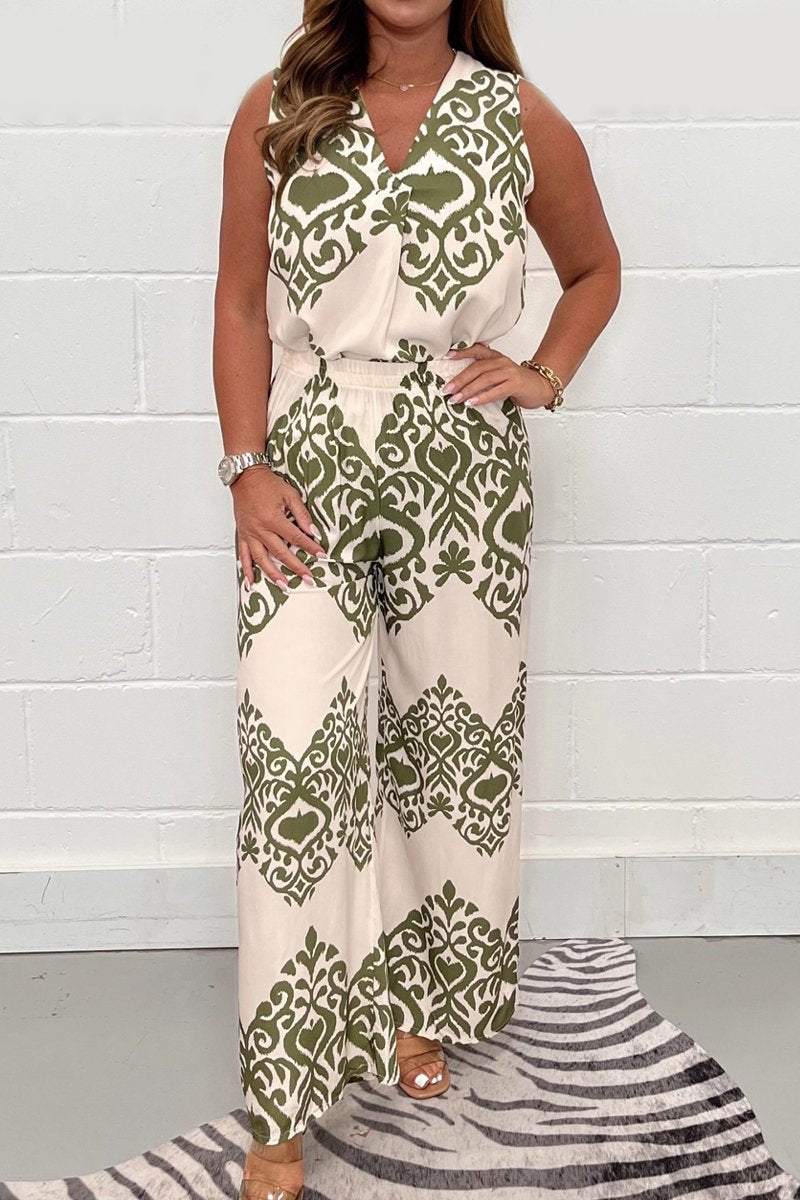 Printed vest and pants set Army green