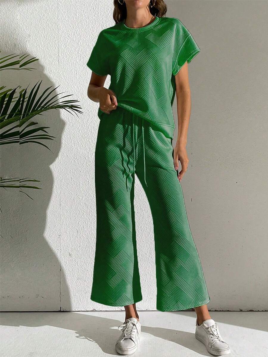 Casual Crew Neck Everyday Two-piece Suit Green