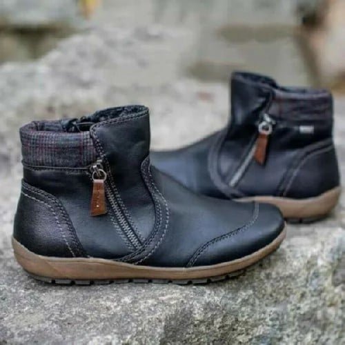 Women Zipper Waterproof Ankle-Support Boots Black