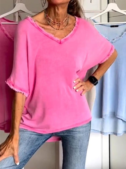 Casual V-neck Mid-sleeve Top pink