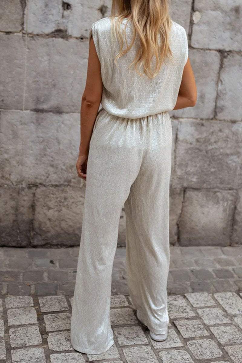 Women's glitter fabric vest draped trousers casual suit