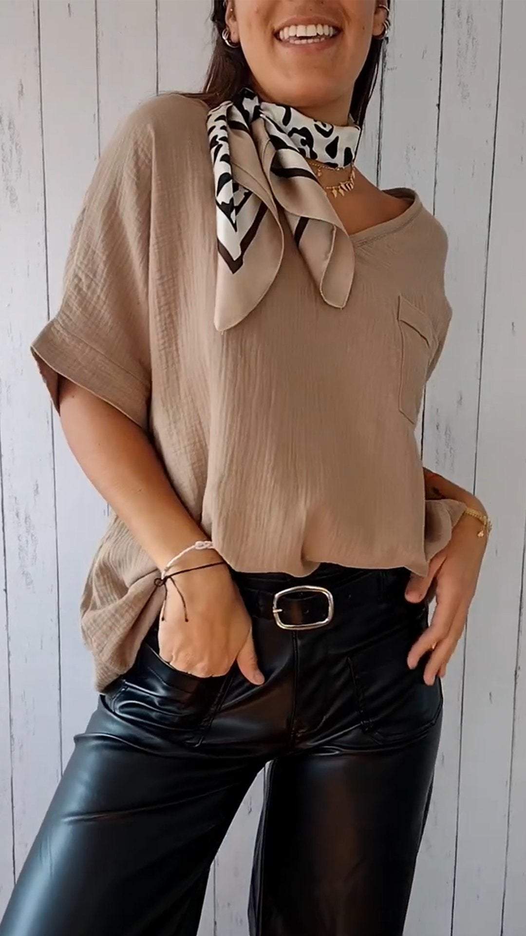 Solid Color V-neck Loose T-shirt