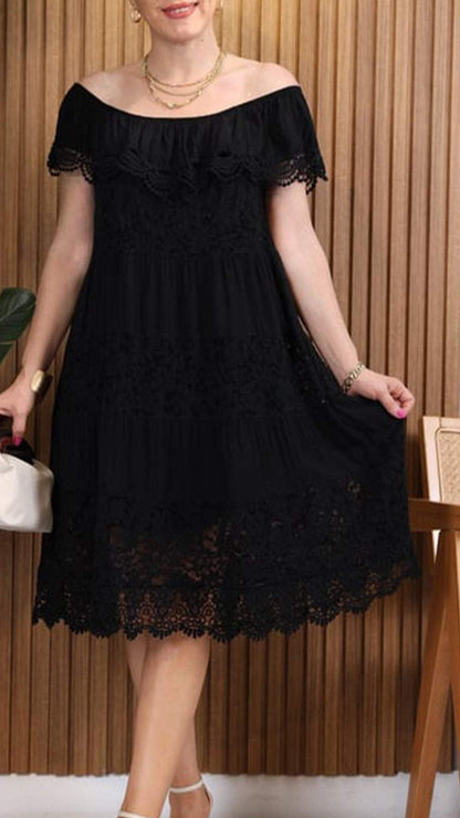 Women's Round Neck Short Sleeve Lace Patchwork Dress