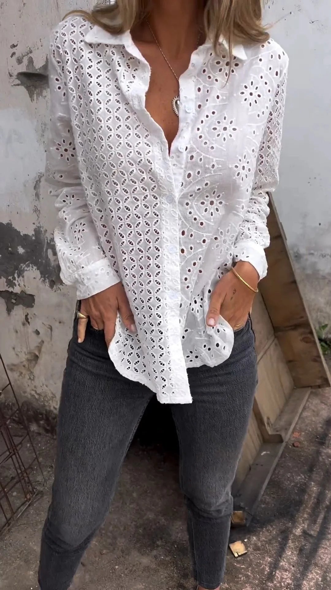 White Shirt with Hollow Design white 5XL(UK 22)