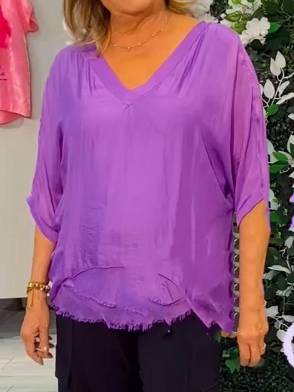 Casual And Comfortable V-Neck Top Purple