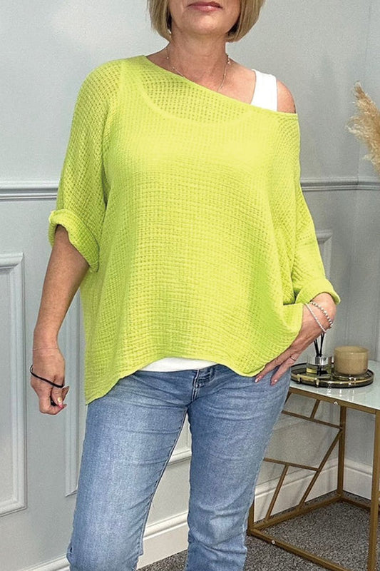 Solid color thin knitted blouse Yellow