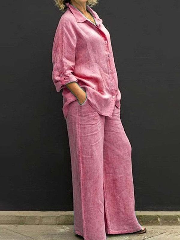 Commuting style shirt top trouser leg pants suit Pink