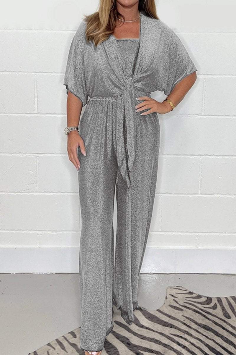 Mercerized lace-up jumpsuit set Sliver