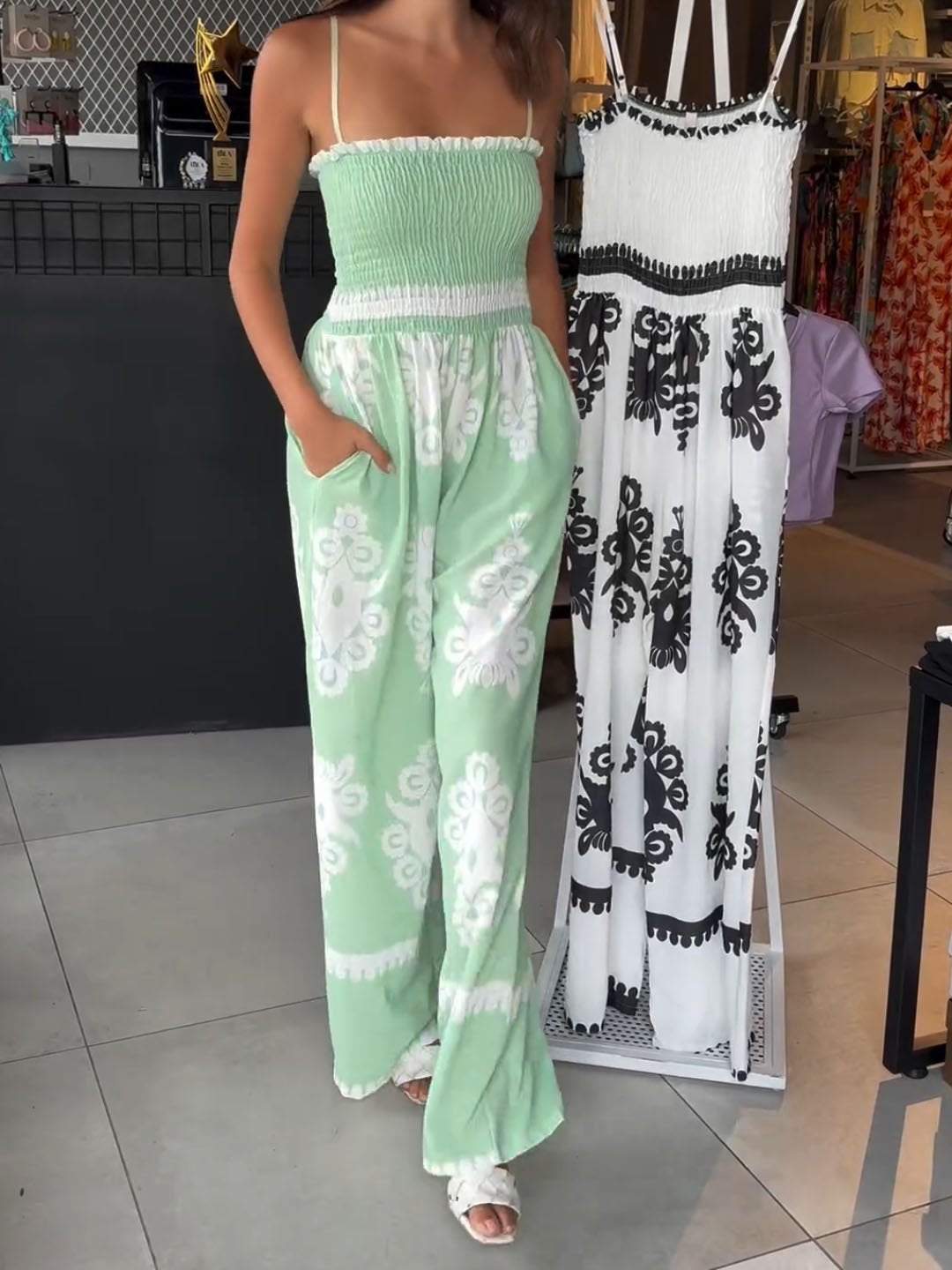 Women's Printed Suspender Tube Top Jumpsuit