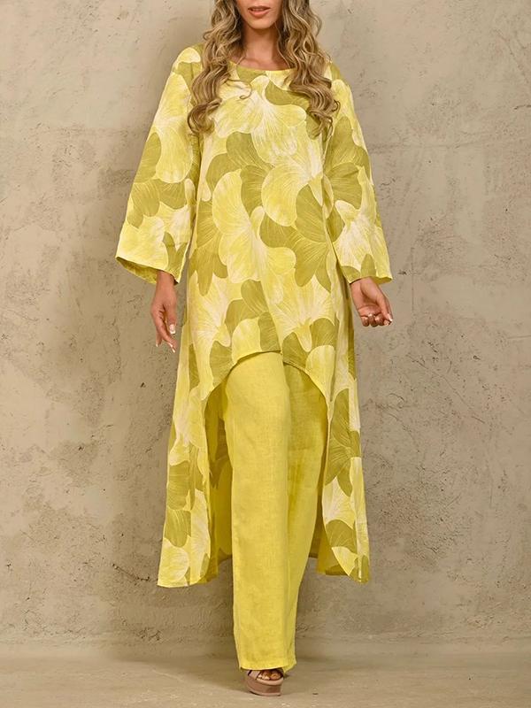 Printed long sleeve jumper irregular two-piece set Yellow