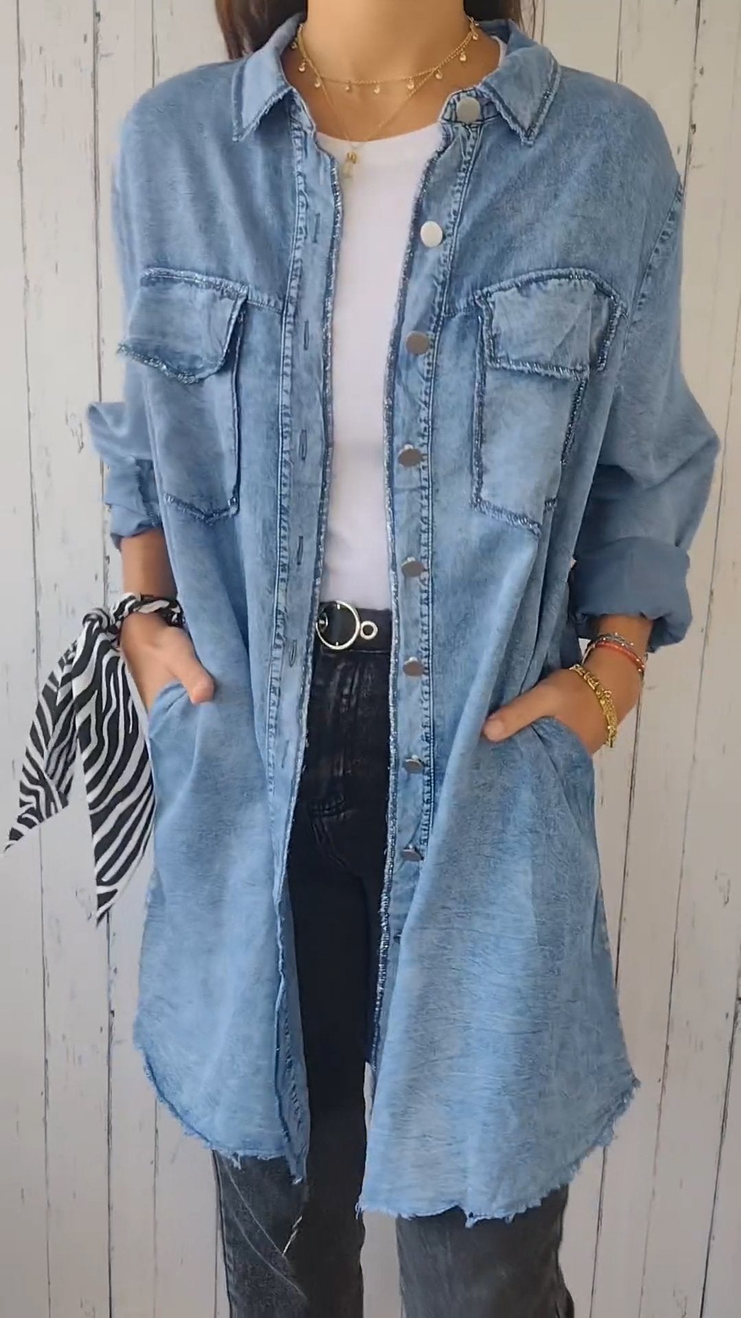 Faux Denim Comfortable Long Coat Shirt