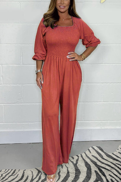 Casual solid color jumpsuit Red