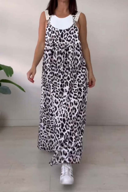 Women's Casual Strap Leopard Print Dress White