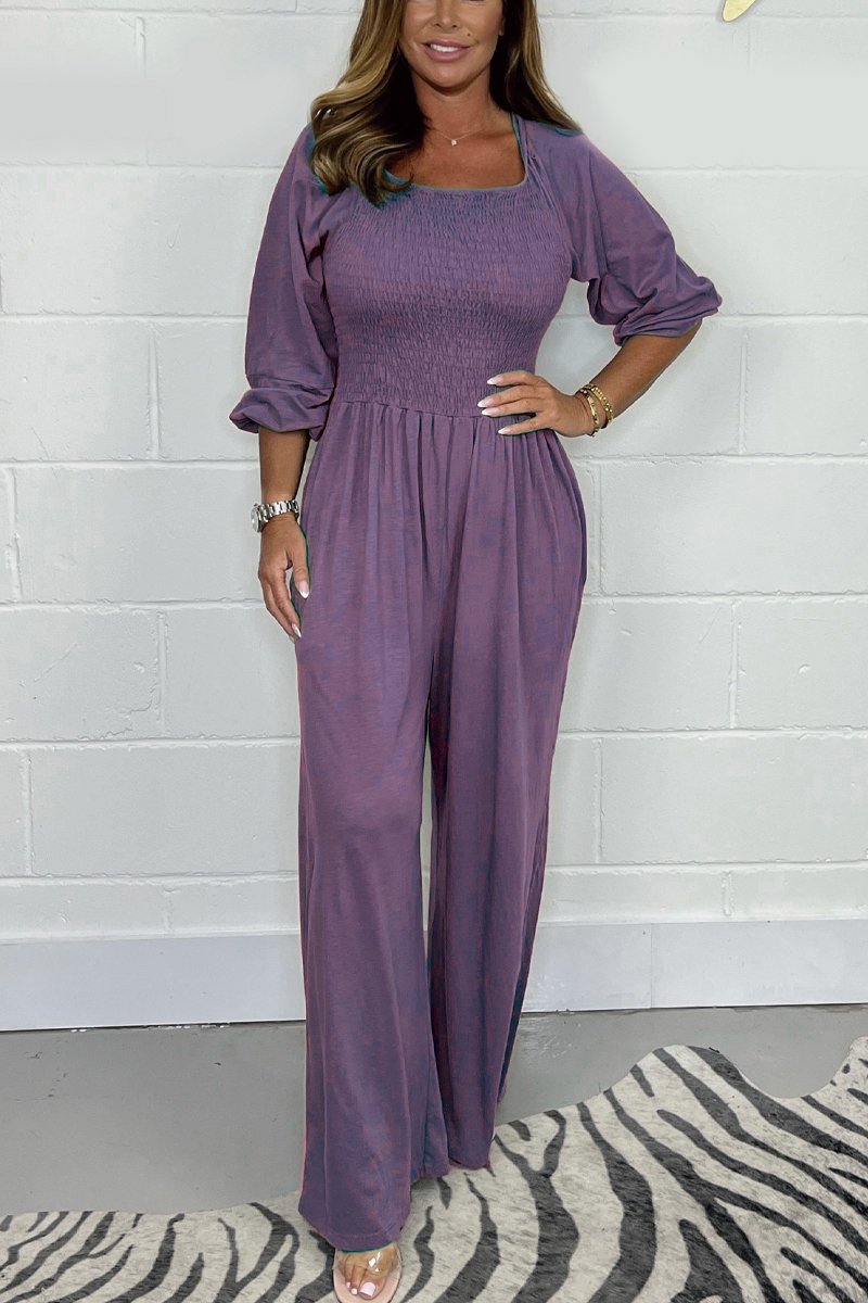 Casual solid color jumpsuit Purple