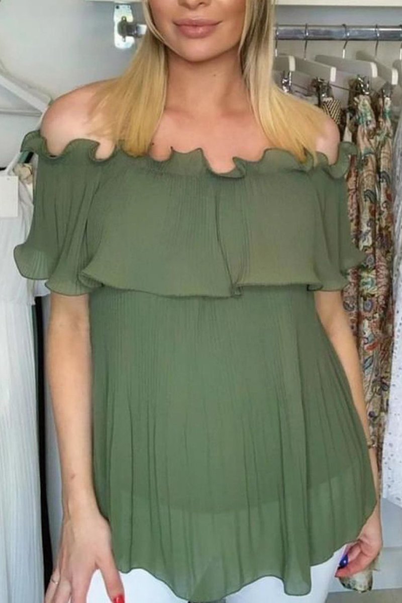 Pleated Frill Top Army green