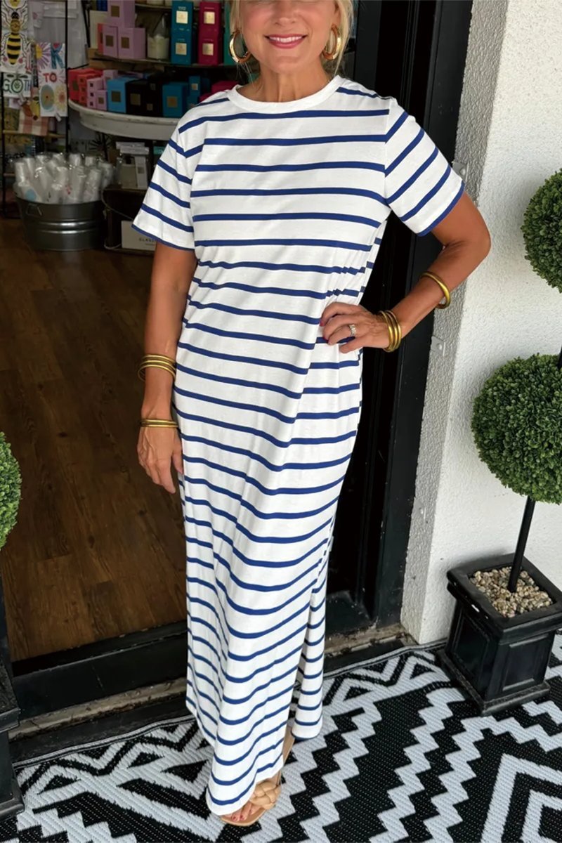 Women's Striped T-Shirt Dress with Pockets