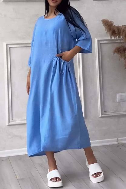 Women's casual large pocket cotton and linen dress