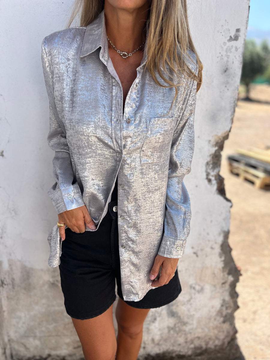 Casual Suede Fashionable Lapel Shirt silver