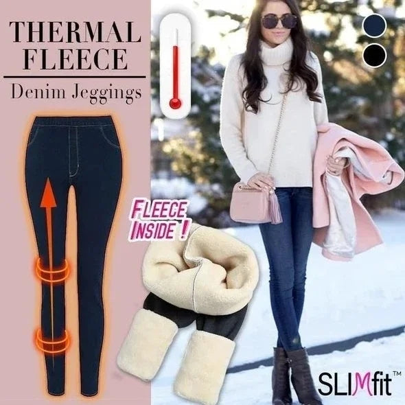 Thermal Fleece Denim Jeggings Black