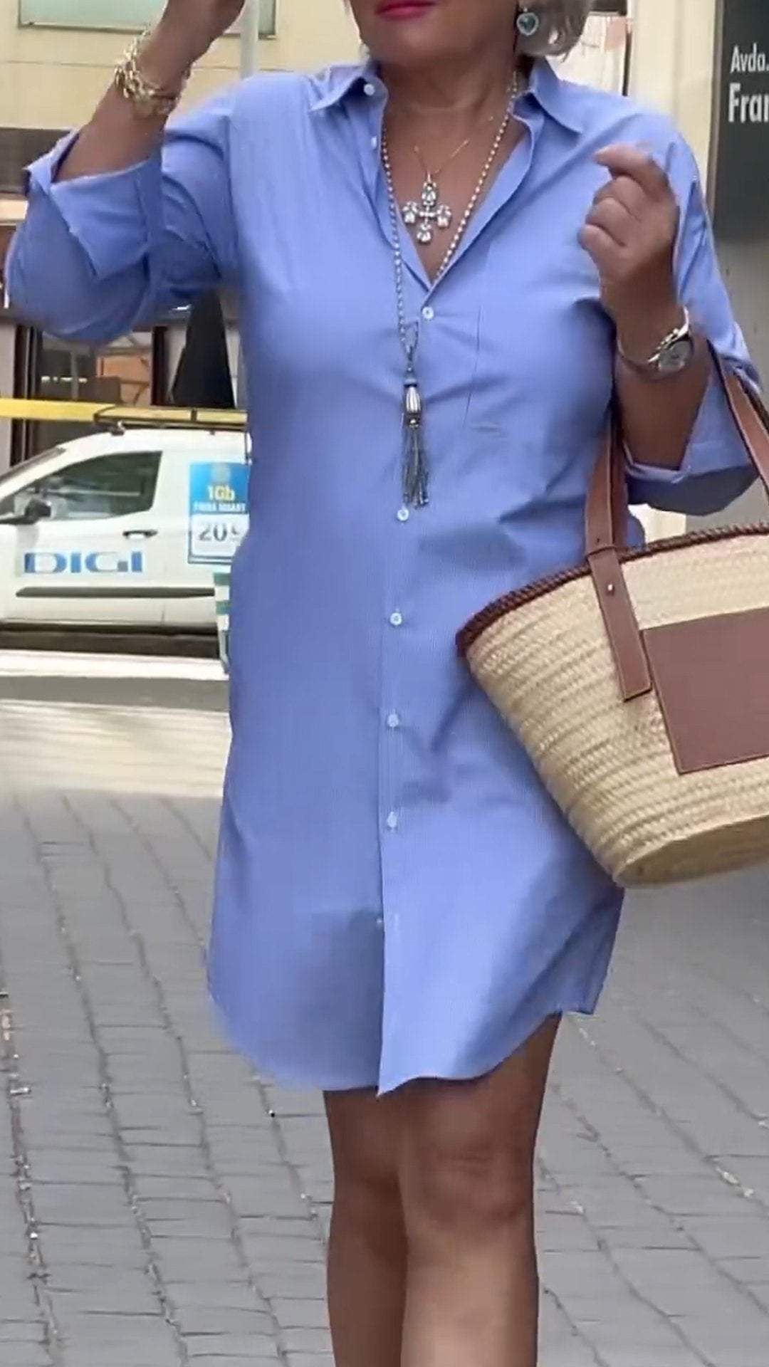 Women's Lapel Long Sleeve Shirt Dress