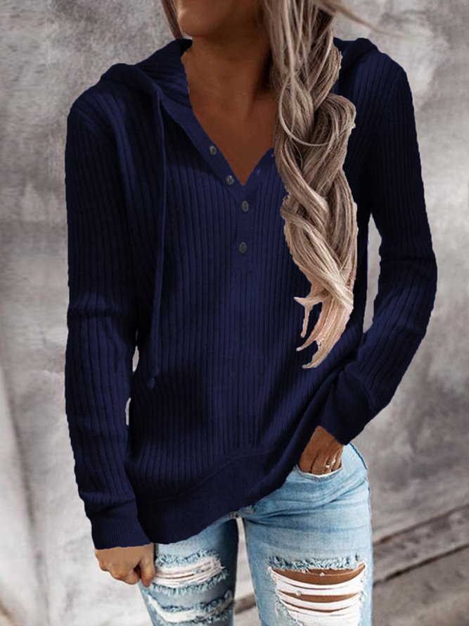 Casual V Neck Plain Shirts & Tops Purplish blue