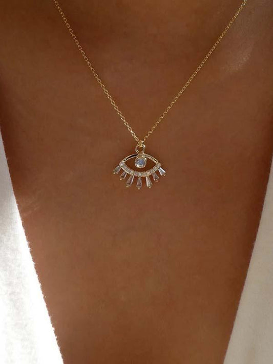 Lucky Eye Crystal Diamond Necklace Gold one-size