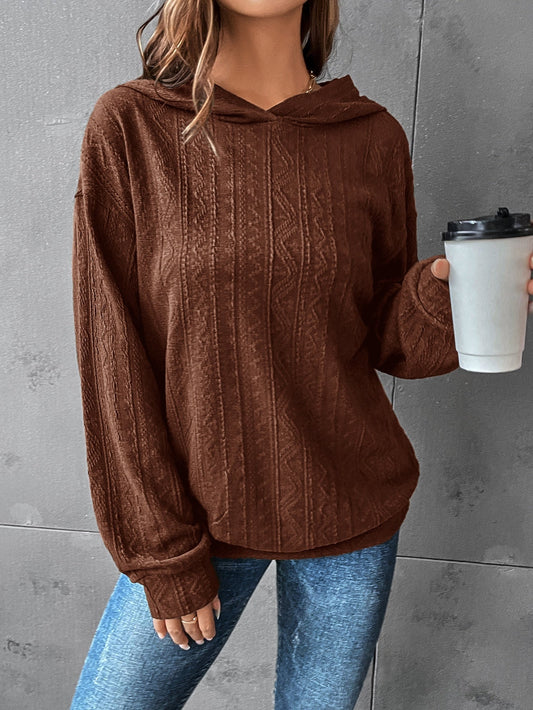 Solid Drop Shoulder Hoodie Coffee Brown