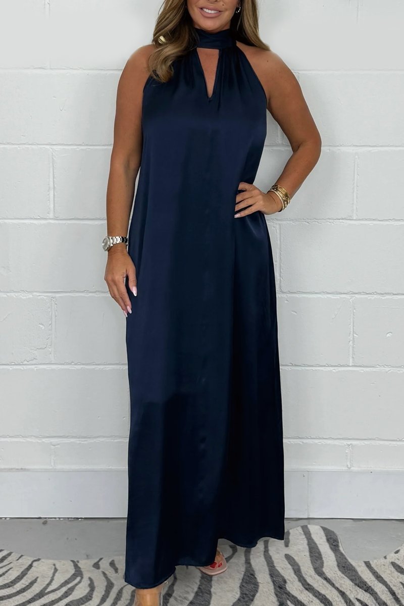 Women's high neck tie maxi dress