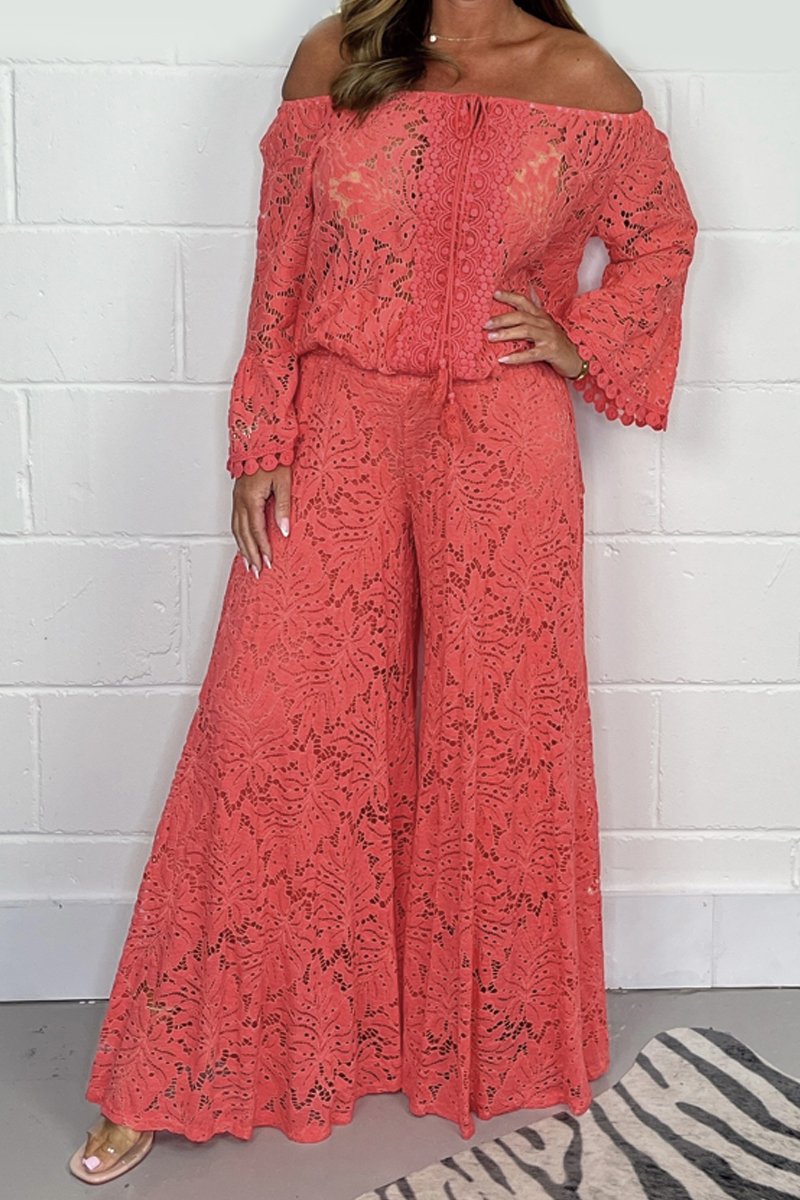 Casual lace suit Red