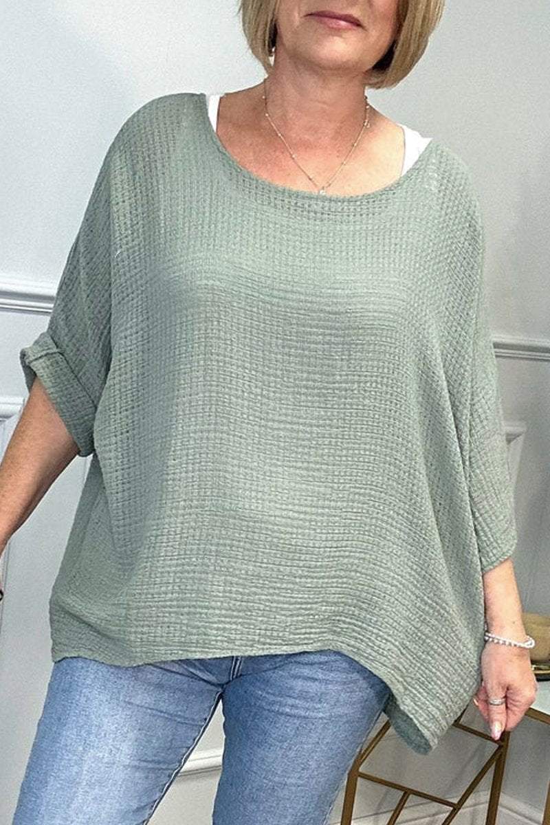 Solid color thin knitted blouse Army green