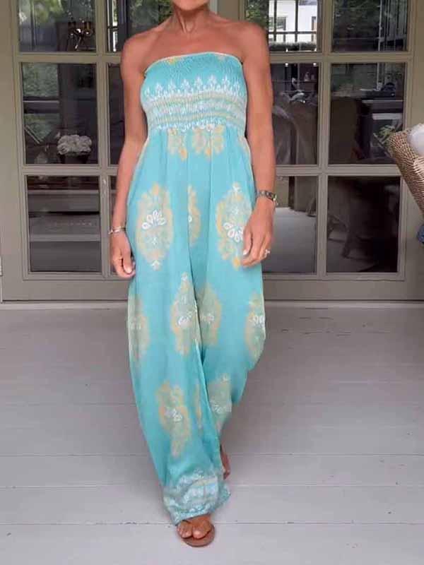 Women's Tube Top Sleeveless Printed Jumpsuit