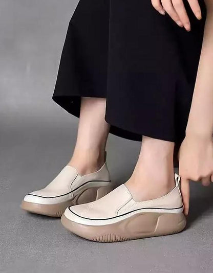 Women Fashion Platform Loafers Beige