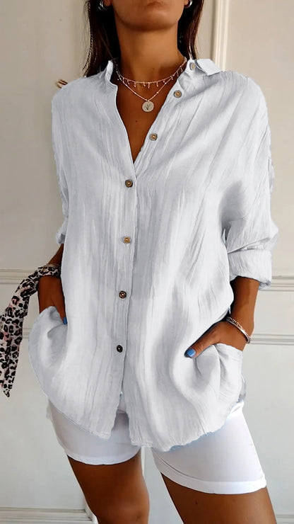 Single-breasted Pleated Lapel Shirt white