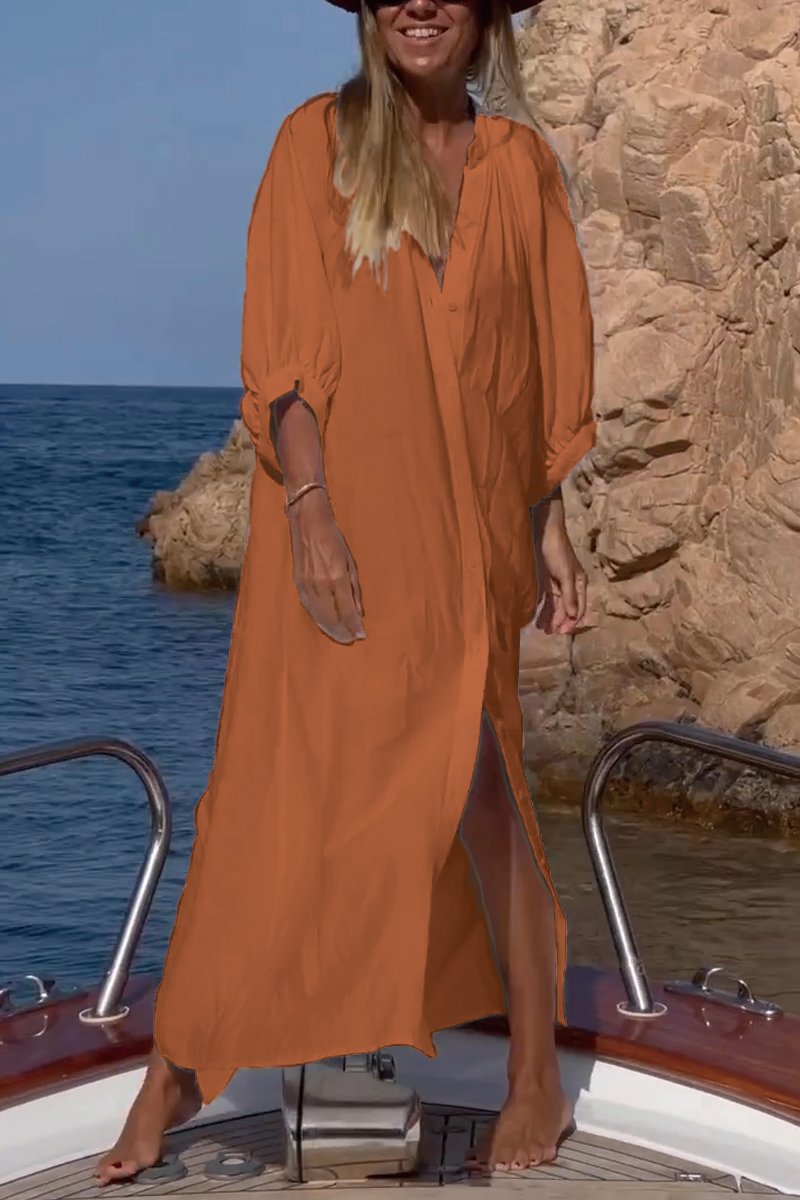 V-neck satin dress Orange