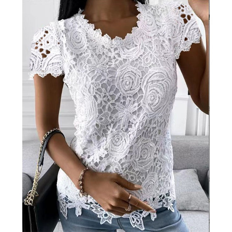 New lace short sleeve top White